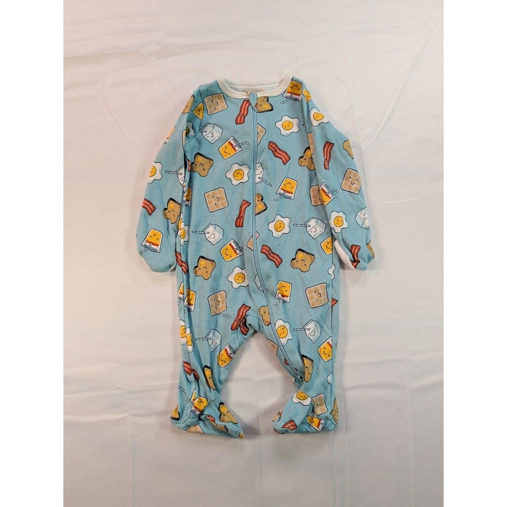 Wonder Nation Baby Boy Size 0-3 Months 100 Percent Cotton Blue Breakfast Pajamas
